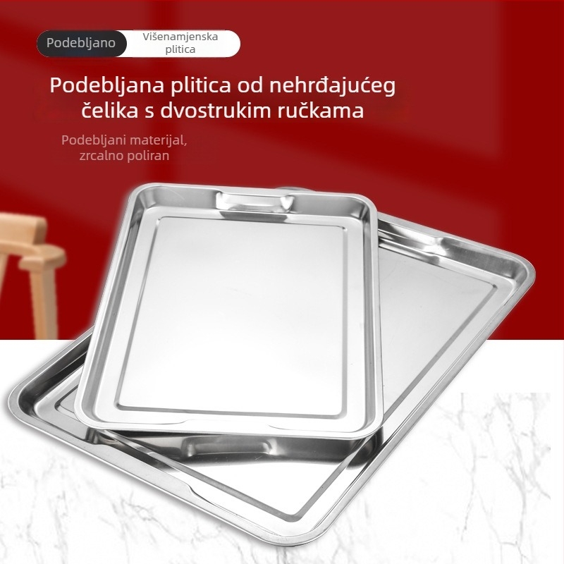 Debljeg nehrđajućeg čelika, kvadratna posuda s dvije ručke, višestrukih veličina pravokutne posude za pečenje i kuhanje na paru, kompatibilna s električnom pločom