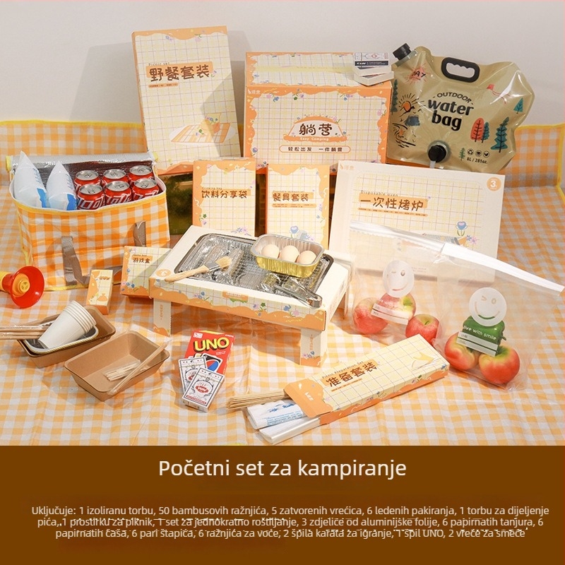 Jednokratni roštilj set, prijenosni vanjski roštilj za piknik, mali roštilj s ugljenom od voćnog drveta, bez dima