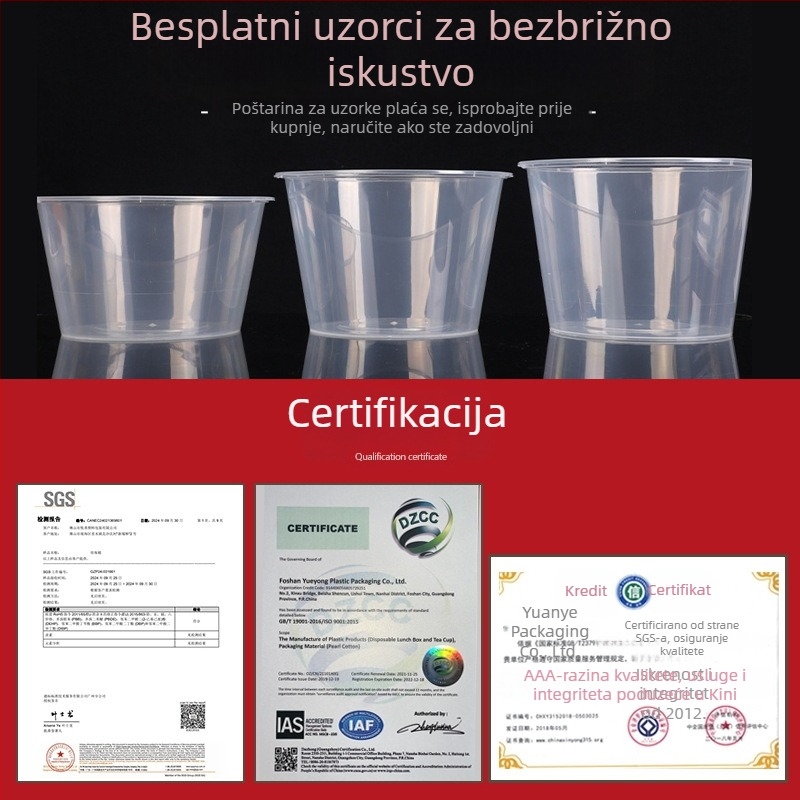 Jednokratna plastična zdjela s poklopcem, 300–1000 ml, kvalitete hrane, za ponijeti obrok.