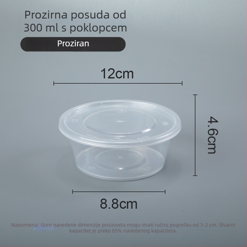 Jednokratna plastična zdjela s poklopcem, 300–1000 ml, kvalitete hrane, za ponijeti obrok.