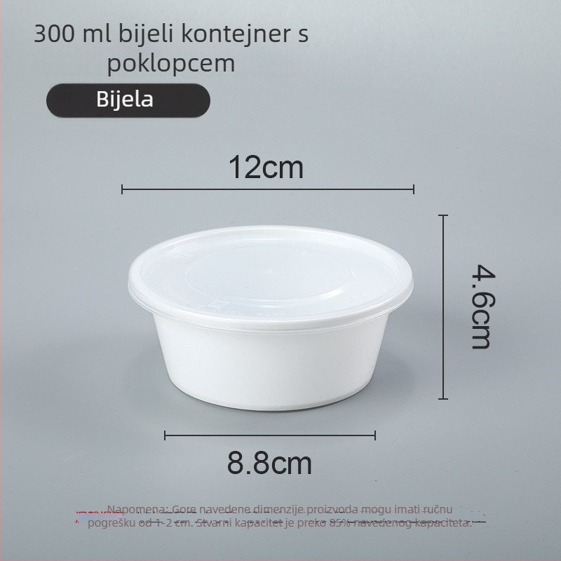 Jednokratna plastična zdjela s poklopcem, 300–1000 ml, kvalitete hrane, za ponijeti obrok.