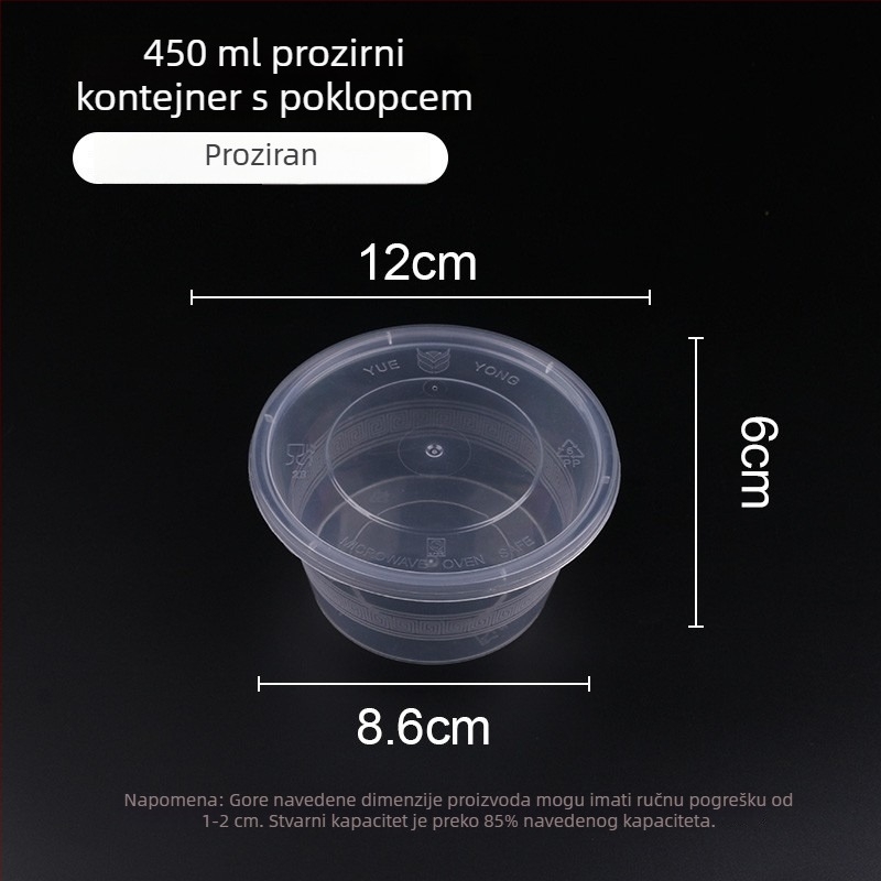 Jednokratna plastična zdjela s poklopcem, 300–1000 ml, kvalitete hrane, za ponijeti obrok.