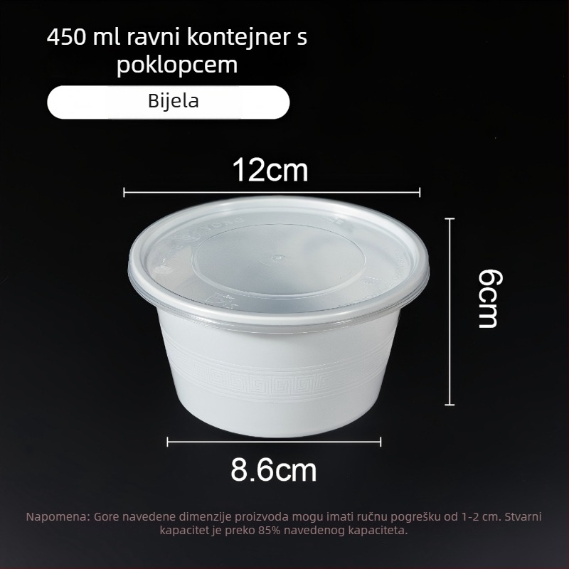 Jednokratna plastična zdjela s poklopcem, 300–1000 ml, kvalitete hrane, za ponijeti obrok.