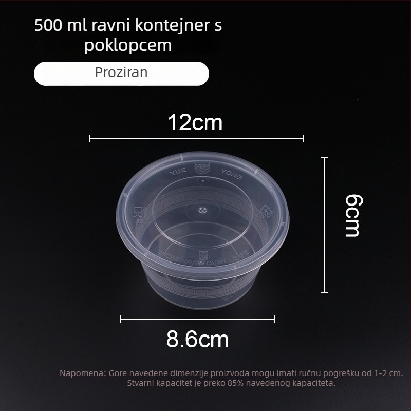 Jednokratna plastična zdjela s poklopcem, 300–1000 ml, kvalitete hrane, za ponijeti obrok.