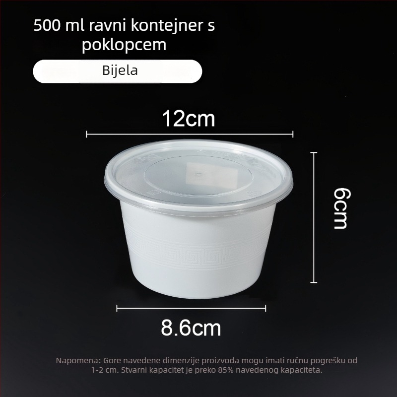Jednokratna plastična zdjela s poklopcem, 300–1000 ml, kvalitete hrane, za ponijeti obrok.