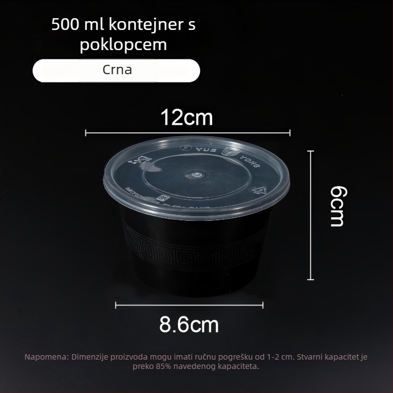 Jednokratna plastična zdjela s poklopcem, 300–1000 ml, kvalitete hrane, za ponijeti obrok.