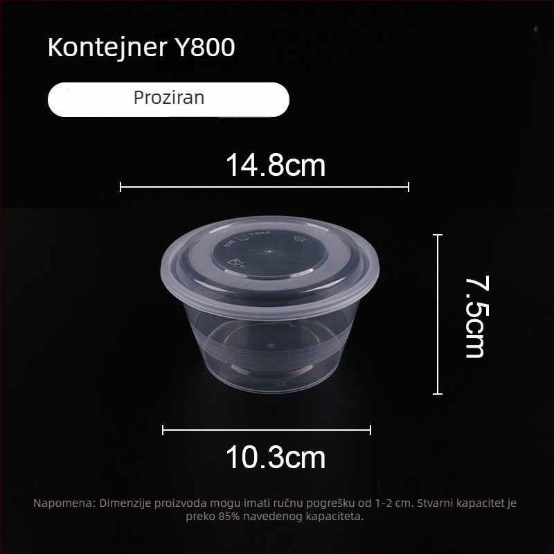 Jednokratna plastična zdjela s poklopcem, 300–1000 ml, kvalitete hrane, za ponijeti obrok.