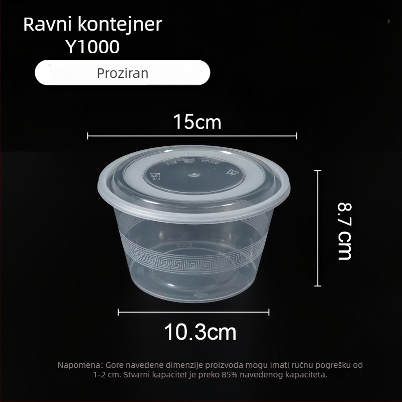 Jednokratna plastična zdjela s poklopcem, 300–1000 ml, kvalitete hrane, za ponijeti obrok.