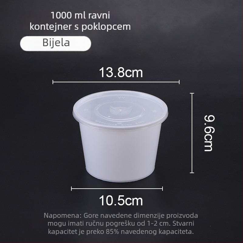 Jednokratna plastična zdjela s poklopcem, 300–1000 ml, kvalitete hrane, za ponijeti obrok.