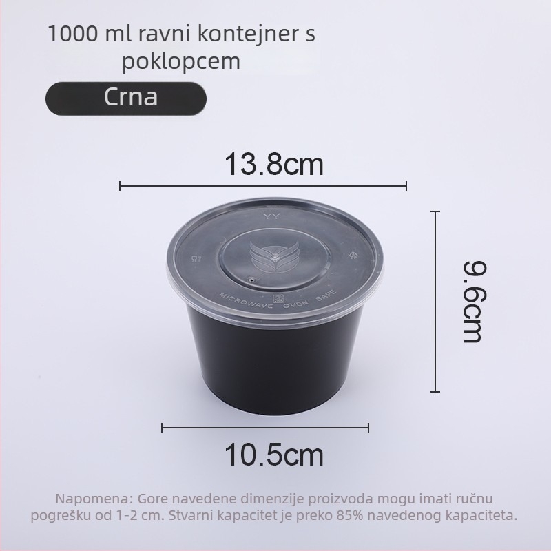 Jednokratna plastična zdjela s poklopcem, 300–1000 ml, kvalitete hrane, za ponijeti obrok.