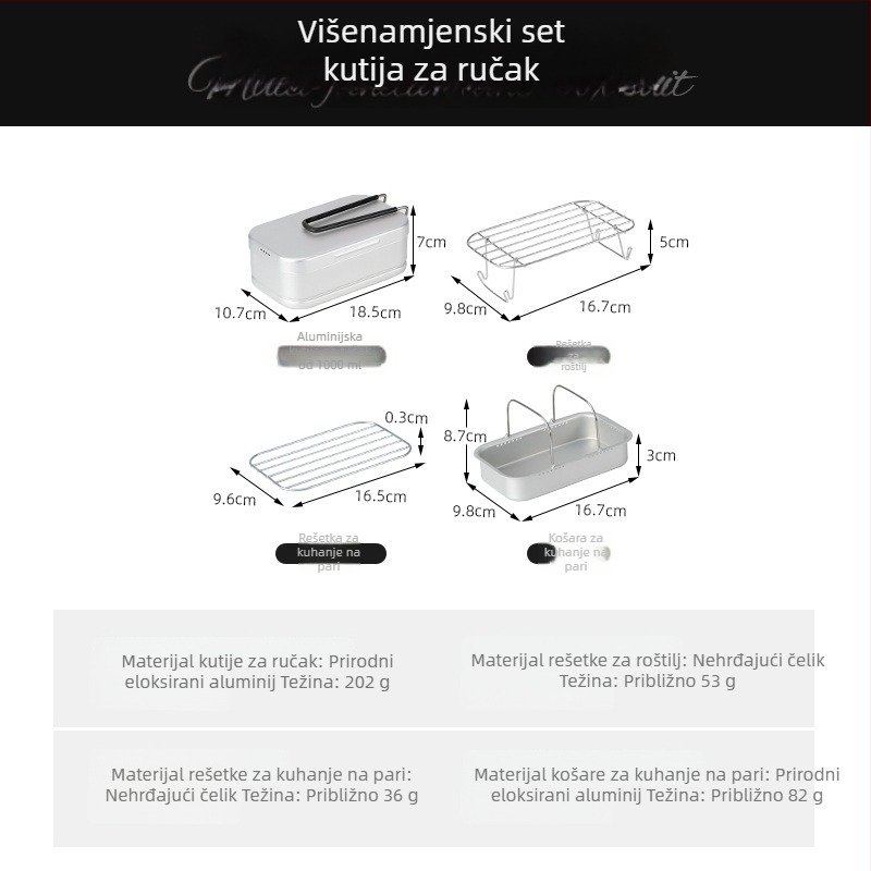 CLS kamperska višefunkcionalna aluminijska kutija za ručak s parnim košem, roštiljem i stalkom za paru za 1 osobu