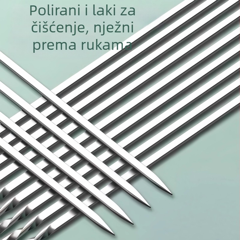 Nerđajući čelični ražnjići za roštilj – plosni i okrugli, za jagnjeće ražnjiće, kompletan set ražnjića