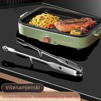 316L nehrđajući čelik – vertikalni klips za roštilj s integriranom vilicom – produžen, protivklizni, odvod ulja, klips za steak