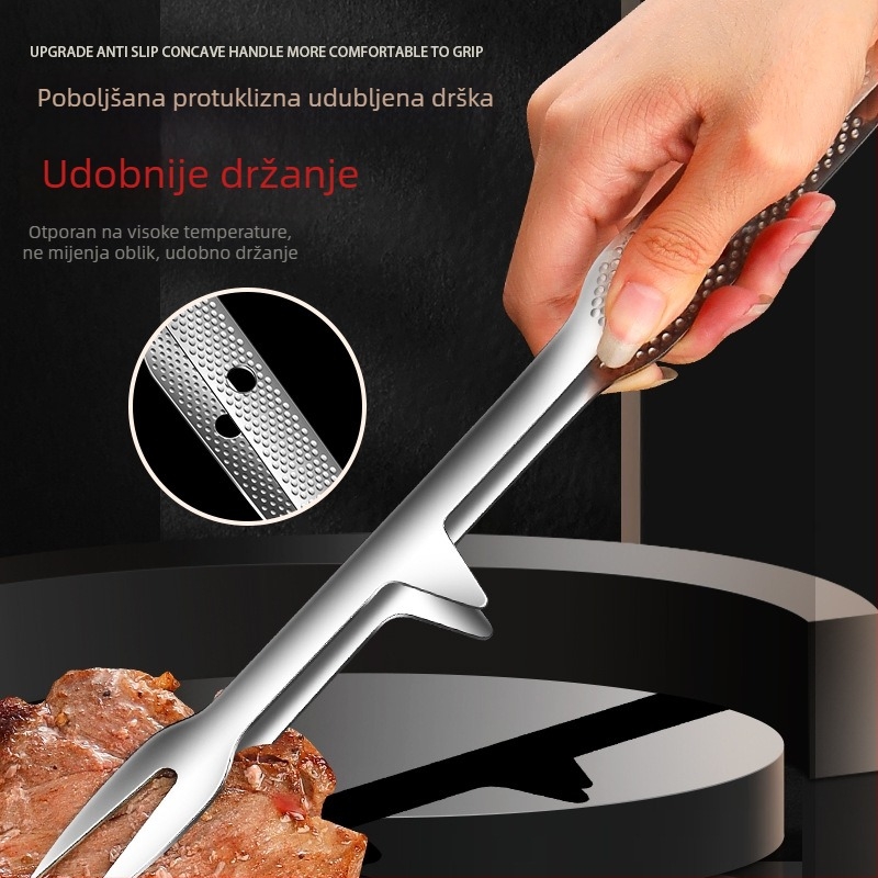 316L nehrđajući čelik – vertikalni klips za roštilj s integriranom vilicom – produžen, protivklizni, odvod ulja, klips za steak