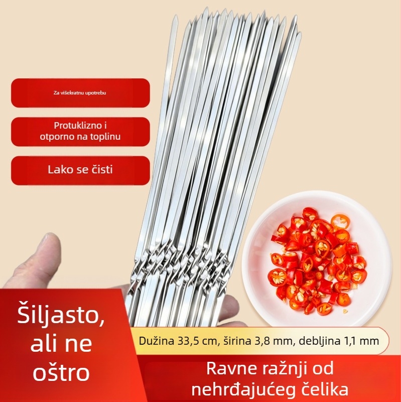 Nehrđajući plosnati ražnjići za roštilj za janjetinu, vanjska upotreba, višekratna upotreba