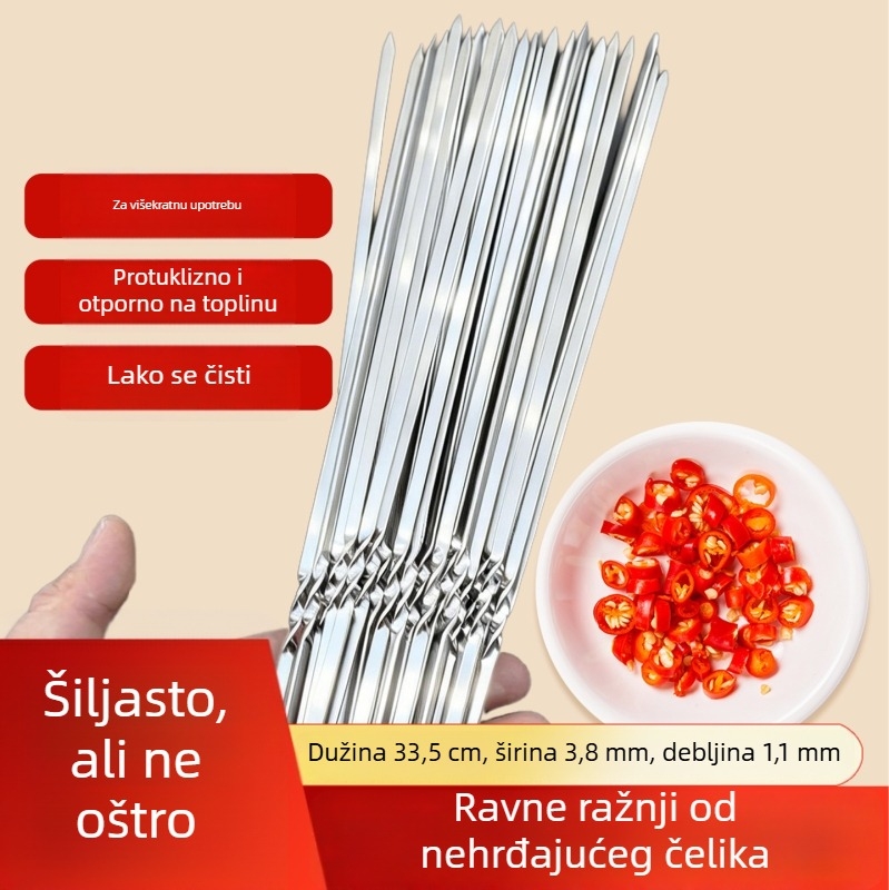 Nehrđajući plosnati ražnjići za roštilj za janjetinu, vanjska upotreba, višekratna upotreba