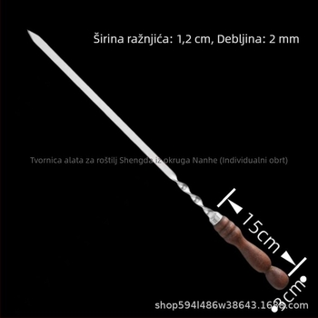 Nehrđajući čelični ražnjići s produženim drvenim držačima – set alata za roštilj na otvorenom