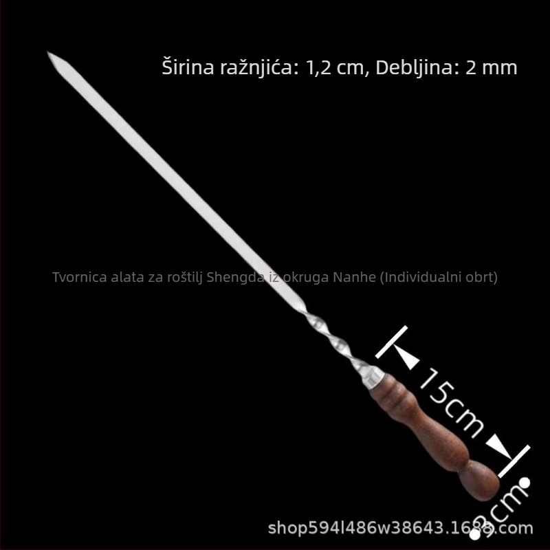 Nehrđajući čelični ražnjići s produženim drvenim držačima – set alata za roštilj na otvorenom