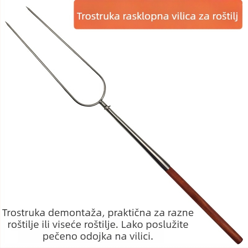 Odvojiva vilica za roštilj od nehrđajućeg čelika, debeli dizajn, U-oblika vilica za prase, janjeće, piletina i zec