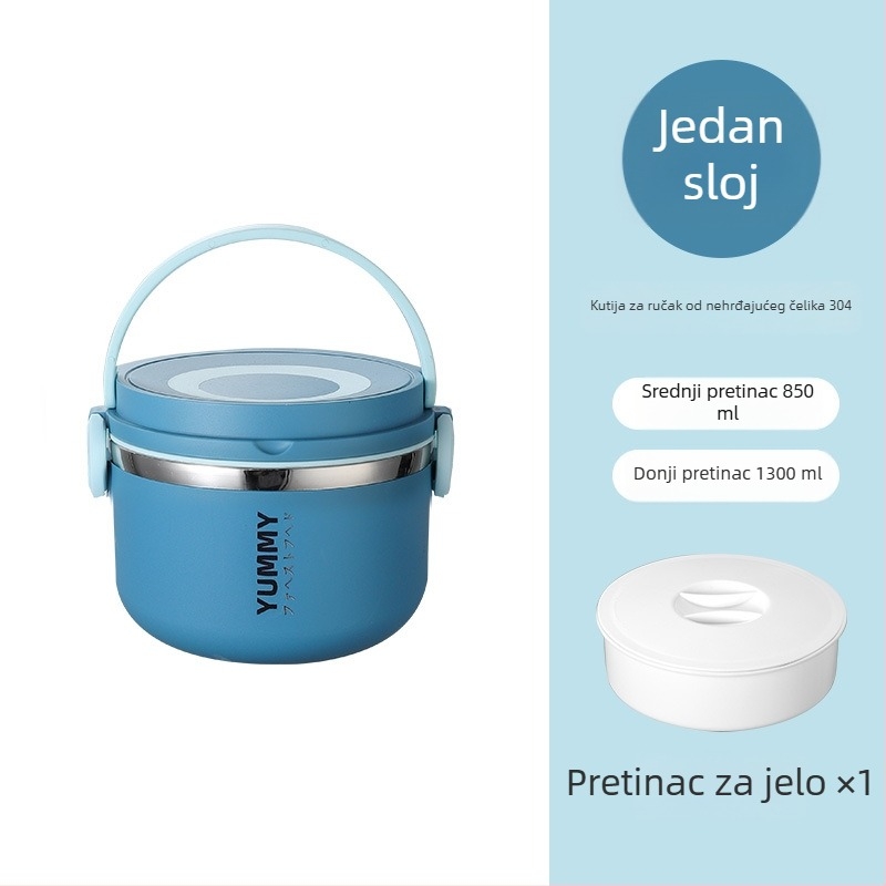 Kutija za obrok od 304 nehrđajućeg čelika s izolacijom, veliki kapacitet, višeslojna, prijenosna, mikrovalna kompatibilna, održava hranu svježom, s odvojenim pretincima