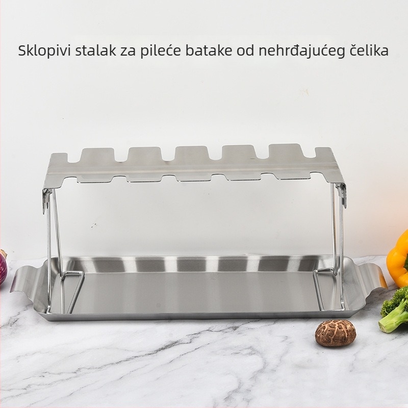 Sklopiva mrežica za roštilj od nehrđajućeg čelika, s 12 pretinika za pileća koljenica, prijenosna