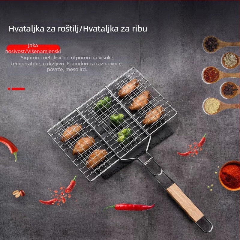 Prilagođena roštiljska mreža za šest hamburgera, mreža za roštilj, ploča za roštilj, kliješte za roštilj, pribor za roštilj