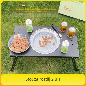 Prijenosni sklopivi stol za roštilj s čeličnim roštiljem na drveni ugljen, u obliku luka, za kampiranje i pripremu čaja, višestruka namjena
