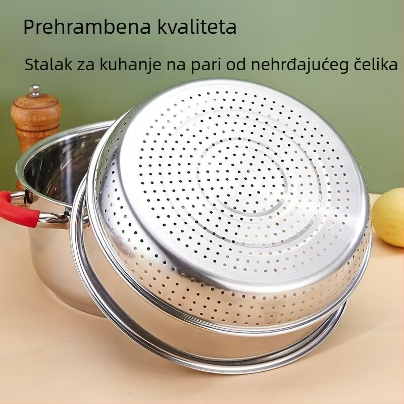 Parni lonac od 304 nehrđajućeg čelika, višeslojni, velike kapacitete, uronjena rešetka za paru i posuda za pranje riže, za kućnu uporabu