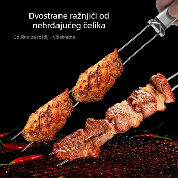 Nerđavi čelik dvostruka glava vilice za roštilj, poluautomatska, prijenosni vanjski alat za roštilj