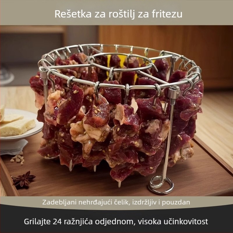 Gril rešetka za fritezu na zrak za kućnu upotrebu, vertikalni ražanj od nehrđajućeg čelika 304, nosač ražnjića za meso