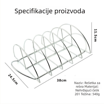 Polukružna grill rešetka za rebra, steak i pileće meso – neprijanjajuća BBQ rešetka