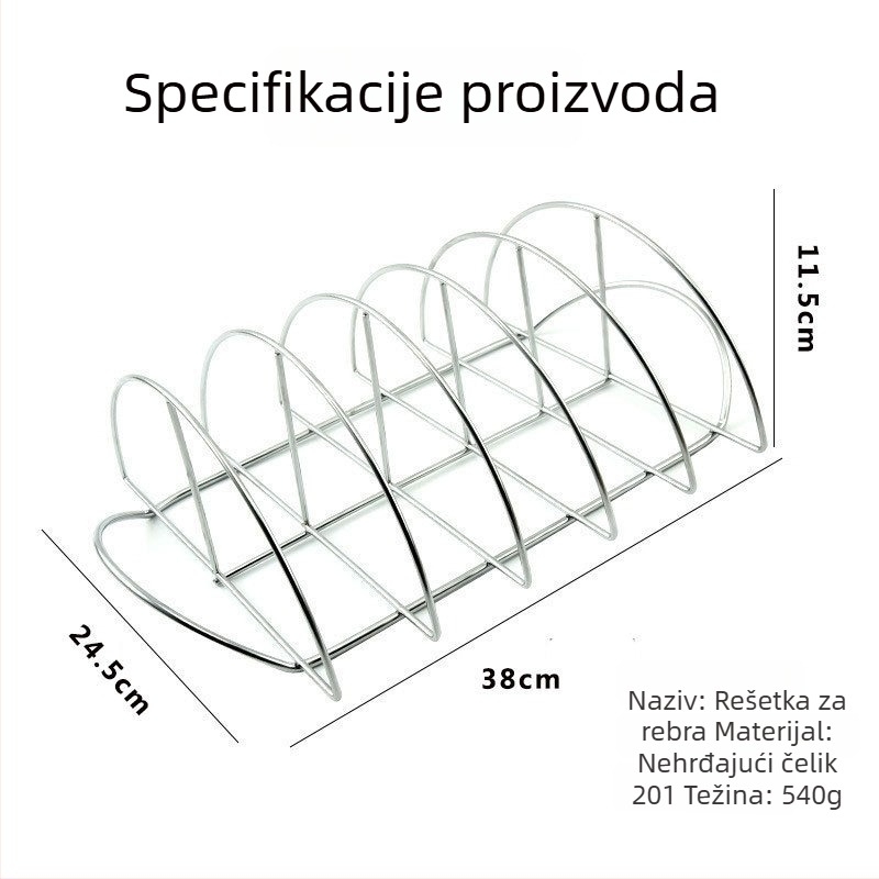 Polukružna grill rešetka za rebra, steak i pileće meso – neprijanjajuća BBQ rešetka