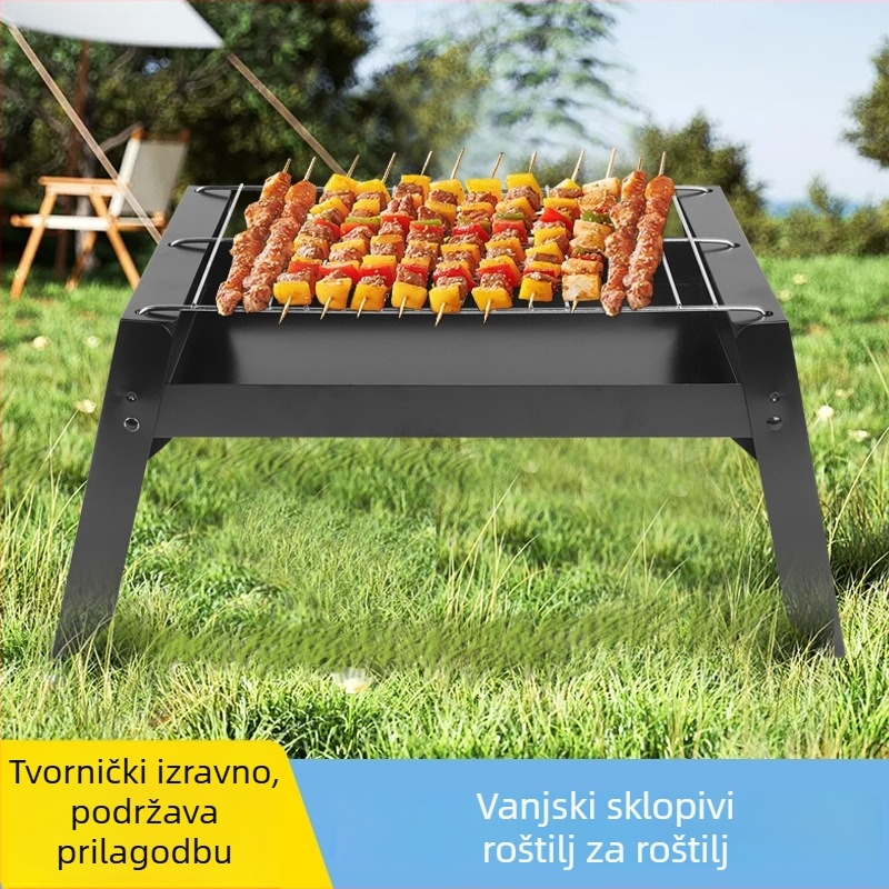 Sklopivi bezdimni vanjski roštilj na ugljen, kvadratnog oblika, prenosiv