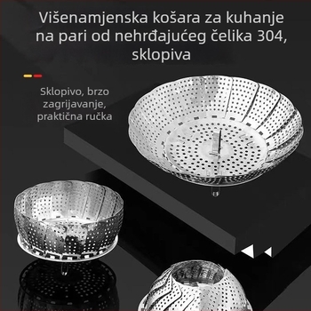 Nerđajući čelični stalak za parenje, sklopivi i debeli pladanj za paru, okrugli teleskopski parni stalak za kuhinju