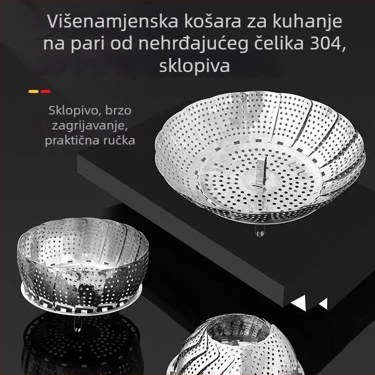 Nerđajući čelični stalak za parenje, sklopivi i debeli pladanj za paru, okrugli teleskopski parni stalak za kuhinju