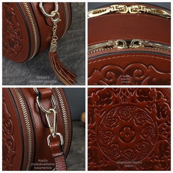 Prava koža, retro-reljefna mala okrugla torbica za žene, visoke kvalitete, preko ramena ili crossbody