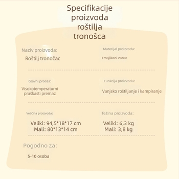 Vanjski trokutasti stalak za lonac s emajliranom roštil pločom – prijenosni, odvojivi