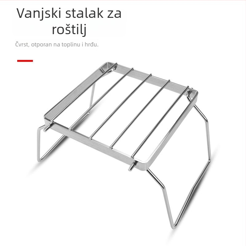 Stalak za roštilj i posude od nehrđajućeg čelika, prijenosni sklopivi rega za kuhinju i vanjsku upotrebu