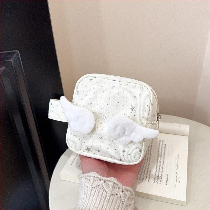 Mala četvrtasta nylon torbica s blistavim zvjezdama i anđelovim krilima; kompaktna torbica za skladištenje i šminku, torbica Instax/Polaroid i organizator za higijenske potrepštine.
