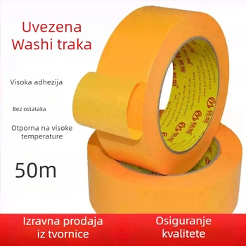 Washi traka za maskiranje, 50 m, žuta, za fuge pločica, visoka adhezija, papir za odvajanje boja za sprej bojenje i dekoraciju