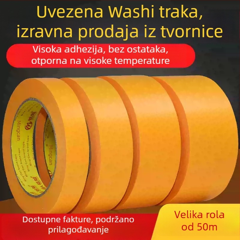 Washi traka za maskiranje, 50 m, žuta, za fuge pločica, visoka adhezija, papir za odvajanje boja za sprej bojenje i dekoraciju