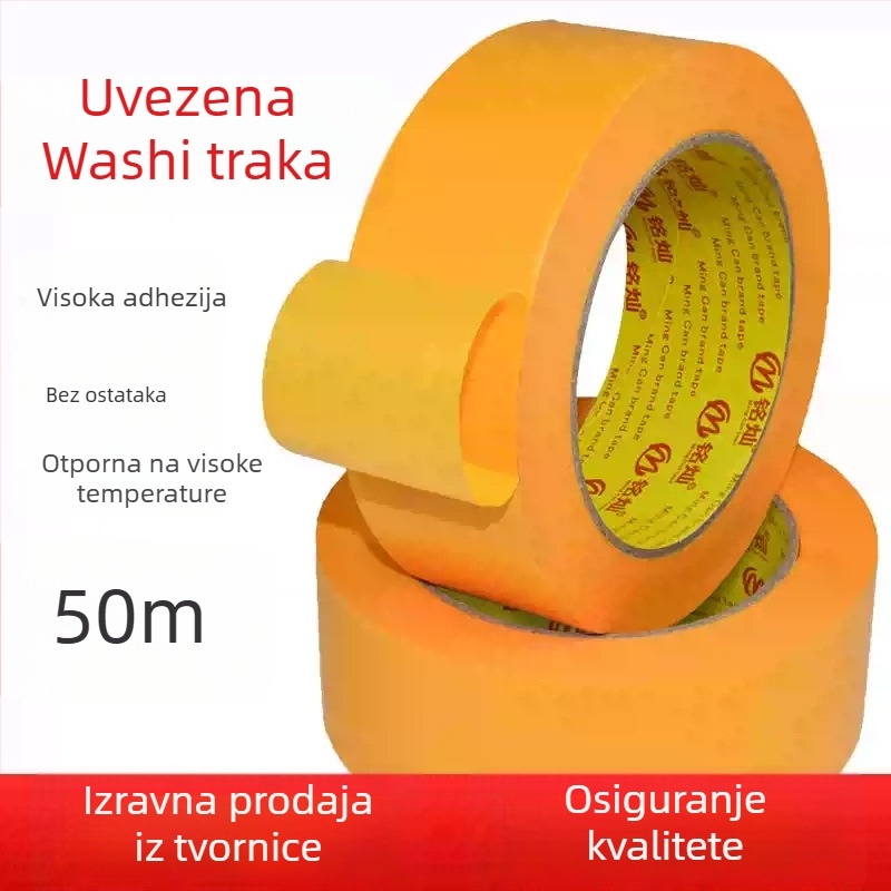 Washi traka za maskiranje, 50 m, žuta, za fuge pločica, visoka adhezija, papir za odvajanje boja za sprej bojenje i dekoraciju