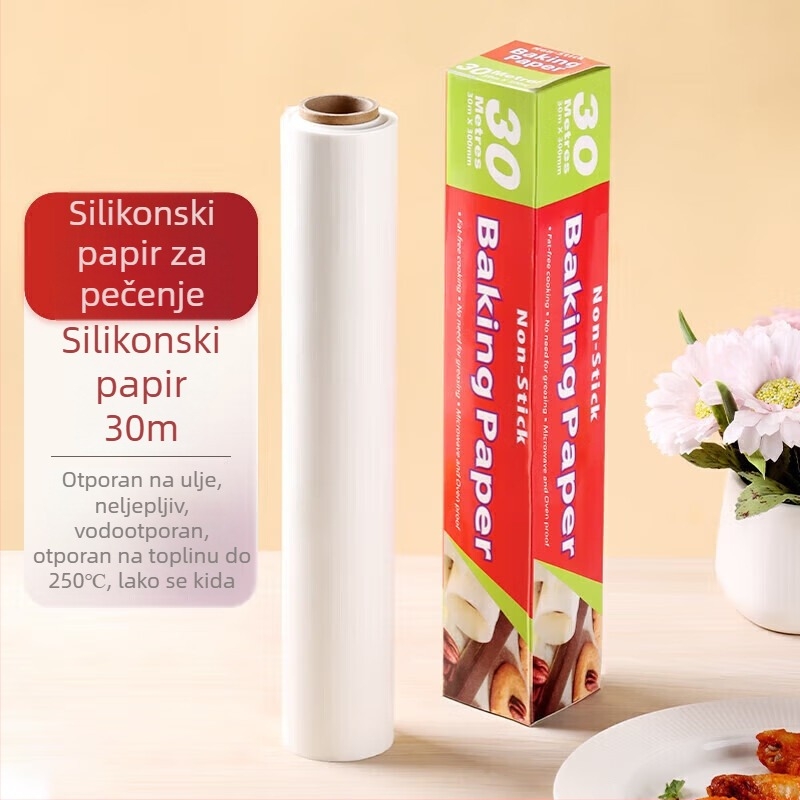 Silikonski papir za pečenje za pećnicu i roštilj, papir koji apsorbira ulje za air fryer, rolna 30 cm × 30 m
