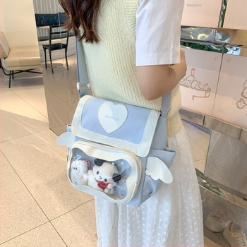 Ženska crossbody torba s krilima, akademski stil, mala veličina, velik kapacitet, za svakodnevnu upotrebu, slatka torba sa srcolim zatvaračem