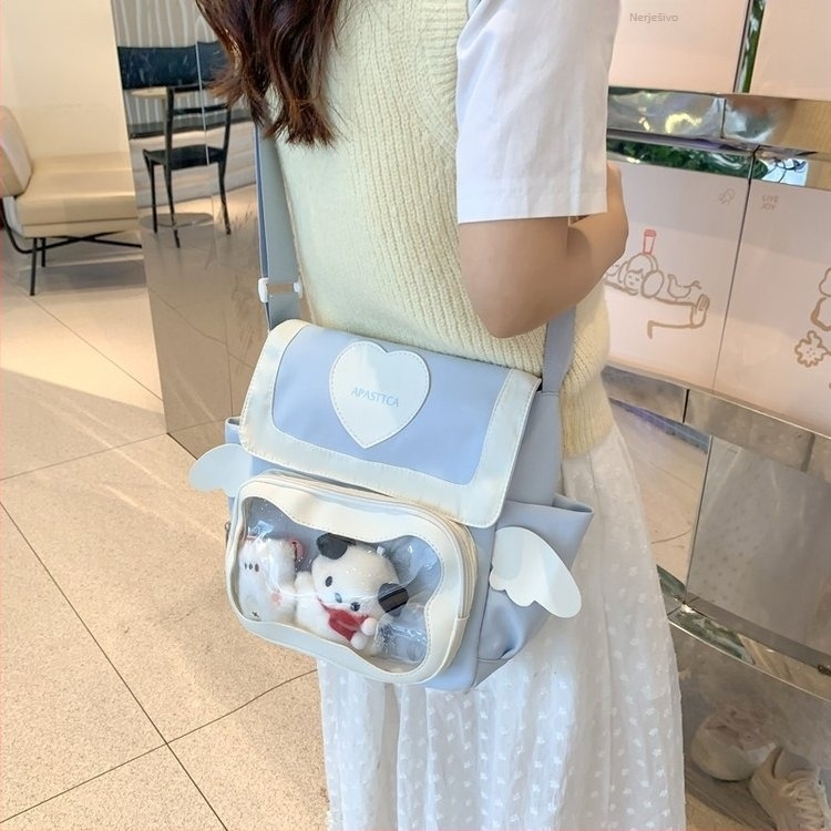 Ženska crossbody torba s krilima, akademski stil, mala veličina, velik kapacitet, za svakodnevnu upotrebu, slatka torba sa srcolim zatvaračem