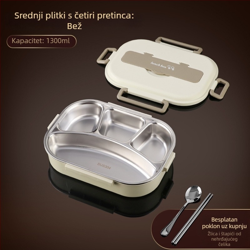 304 nehrđajućeg čelika izolirana kutija za ručak, zatvorena kvadratna kutija za hranu, prehrambene kvalitete, dvostruka pregrada, 1-2 L, za ured i studente