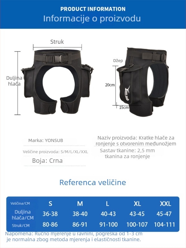 Yon Sub 2.5mm neopren ronilačke šortovi za odrasle – unisex, s podijeljenim spremnicima za pohranu