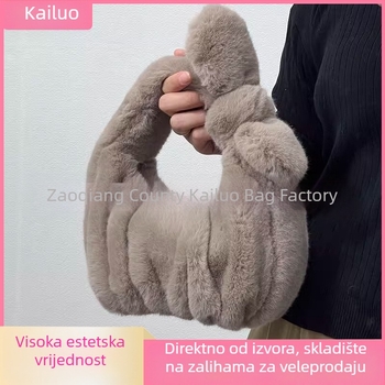Monokromna plisirana torbica s dizajnom oblaka, pliš materijal, srednja veličina, gradski stil