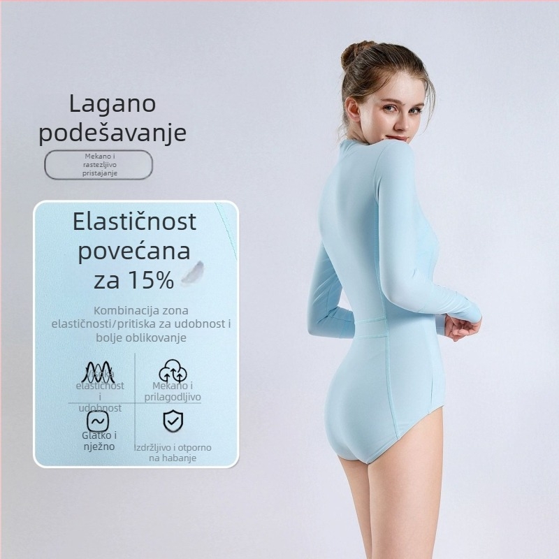 Ženski jednodijelni kupaći kostim s visokim ovratnikom i dugim rukavima, UV zaštita, brzo sušenje, konzervativni profesionalni wetsuit za surfanje i ronjenje (zaštita od meduza)