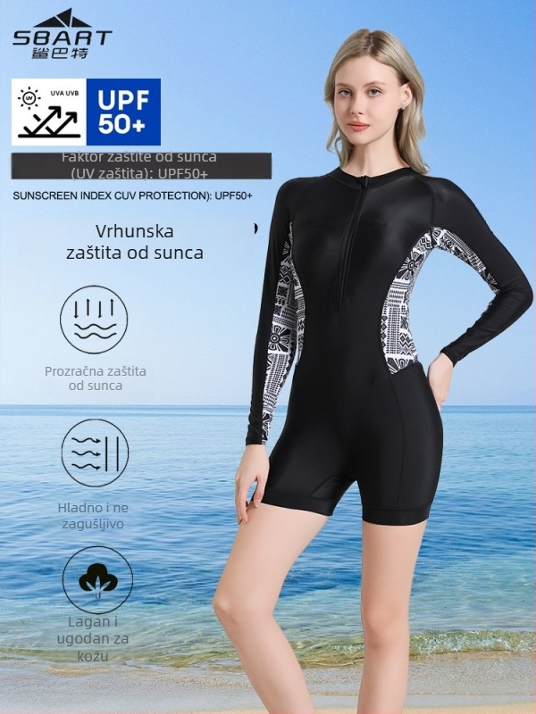 Ženski jednodelni kupaći kostim s dugim rukavima i zatvaračem, za snorkeling i zaštitu od sunca